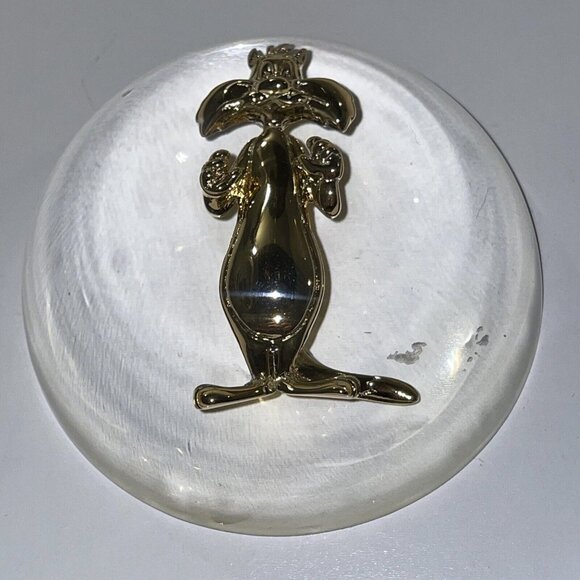 Vintage Clear Lucite Acrylic Looney Tunes Gold Tone Sylvester Paper Weight Nice! - Picture 5 of 11